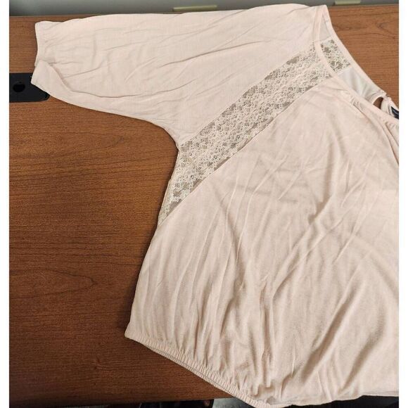 AMERICAN EAGLE XL Light Peach 1/4 Sleeve Womans Sz Med Elastic Waist Shirt. - Picture 2 of 8
